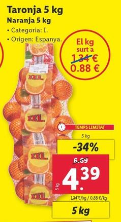 Oferta de Naranja 5 kg por 4,39€ en Lidl