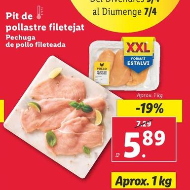 Oferta de Pechuga De Pollo Fileteada por 5,89€ en Lidl