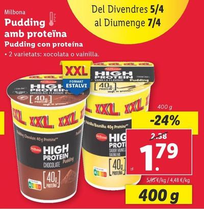 Oferta de Milbona - Pudding Con Proteina por 1,79€ en Lidl