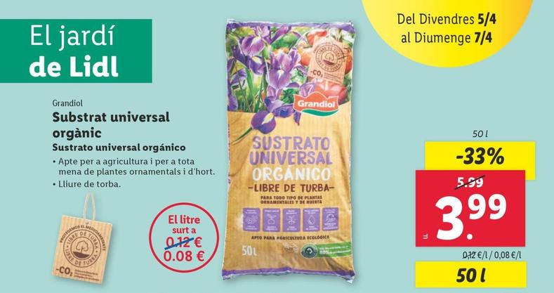 Oferta de Grandiol - Sustrato Universal Organico por 3,99€ en Lidl