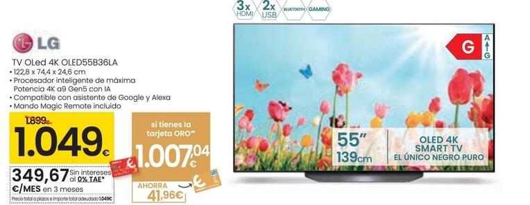 Oferta de Lg - Tv Oled 4k OLED55B36LA por 1049€ en Eroski