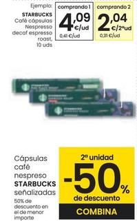 Oferta de Starbucks - Cafe Capsulas Nespresso Decaf Espresso Roast por 4,09€ en Eroski