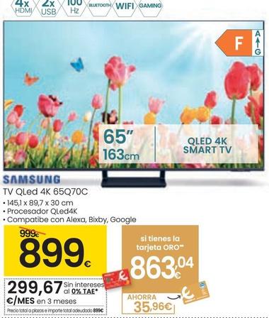 Oferta de Samsung - Tv Qled 4k 65Q70C por 899€ en Eroski
