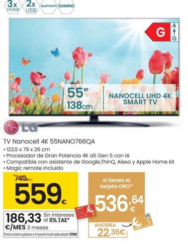 Oferta de Lg - Tv Nanocell 4k 55NANO766QA por 559€ en Eroski