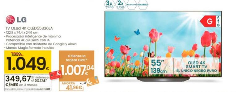 Oferta de Lg - Tv Oled 4K OLED55B36LA por 1049€ en Eroski
