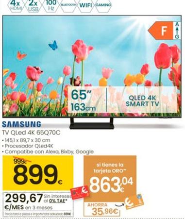 Oferta de Samsung - TV Qled 4K 65Q70C por 899€ en Eroski
