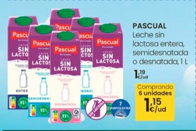Oferta de Pascual - Leche Sin Lactosa Entera , Semidesnatada O Desnatada por 1,19€ en Eroski