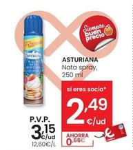 Oferta de Asturiana - Nata Spray por 3,15€ en Eroski