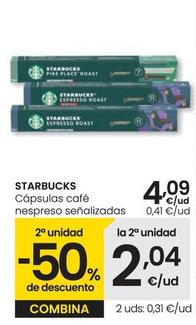 Oferta de Starbucks - Cápsulas Café Nespreso Señalizadas por 4,09€ en Eroski