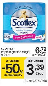 Oferta de Scottex - Papel Higiénico Mega, 9 Rollos por 6,79€ en Eroski