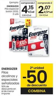 Oferta de Energizer - Pila Especial Botón 2032, 2 Uds por 4,15€ en Eroski
