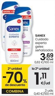 Oferta de Sanex - Cuidado Experto Geles Señalizados por 3,69€ en Eroski