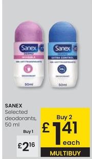 Oferta de Sanex - Selected Deodorants por 2,16€ en Eroski
