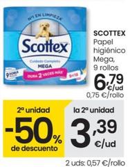 Oferta de Scottex - Papel Higienico Mega, 9 Rollos por 6,79€ en Eroski