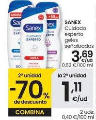 Oferta de Sanex - Cuidado Experto Geles Señalizados por 3,69€ en Eroski