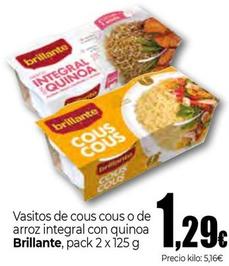 Oferta de Brillante - Vasitos De Cous Cous O De Arroz Integral Con Quinoa por 1,29€ en Unide Market