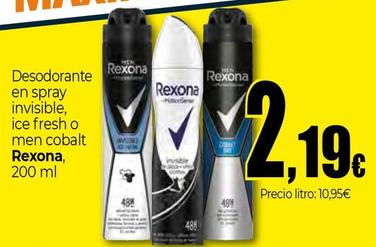 Oferta de Rexona - Desodorante En Spray Invisible, Ice Fresh O Men Cobalt por 2,19€ en Unide Supermercados