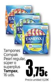 Oferta de Tampax - Tampones Compak Pearl Regular, Súper O Superplus por 3,75€ en Unide Supermercados