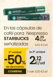 Oferta de Starbucks - En Las Capsulas De Cafa Para Nespresso por 4,25€ en Eroski