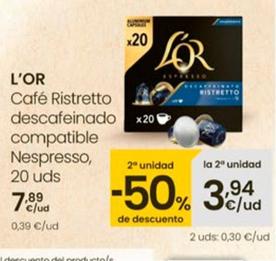 Oferta de L'or - Cafe Ristretto Descafeinado Compatible Nespresso por 7,89€ en Eroski