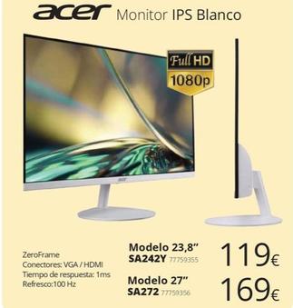 Oferta de Acer - Monitor Ips Blanco por 169€ en Ecomputer