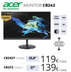 Oferta de Acer - Monitor CB2x2 por 139€ en Ecomputer