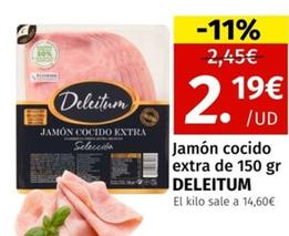 Oferta de Deleitum - Jamón Cocido Extra por 2,19€ en Maskom Supermercados