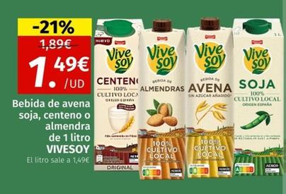 Oferta de Vivesoy - Bebida De Avena Soja por 1,49€ en Maskom Supermercados