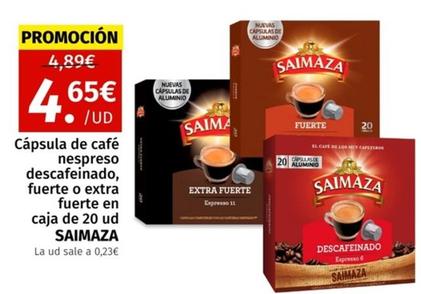 Oferta de Saimaza - Cápsula De Café Nespreso Descafeinado por 4,65€ en Maskom Supermercados