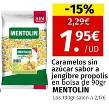 Oferta de Mentolin - Caramelos Sin Azúcar Sabor A Jengibre Propolis por 1,95€ en Maskom Supermercados