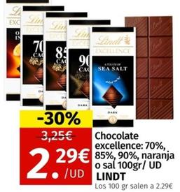 Oferta de Lindt - Chocolate Excellence: 70% por 2,29€ en Maskom Supermercados