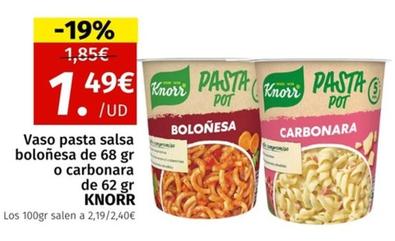 Oferta de Knorr - Vaso Pasta Salsa Boloñesa por 1,49€ en Maskom Supermercados
