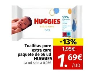 Oferta de Huggies - Toallitas Pure Extra Care Paquete por 1,69€ en Maskom Supermercados