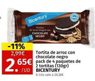 Oferta de Bicentury - Tortitas De Arroz Integral Con Chocolate Negro por 2,65€ en Maskom Supermercados
