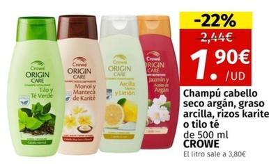 Oferta de Crowe - Champú Cabello Seco Argán por 1,9€ en Maskom Supermercados