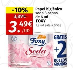 Oferta de Foxy - Papel Higiénico Seda 3 Capas por 3,49€ en Maskom Supermercados