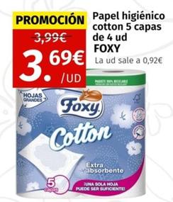 Oferta de Foxy - Papel Higiénico Cotton 5 Capas por 3,69€ en Maskom Supermercados
