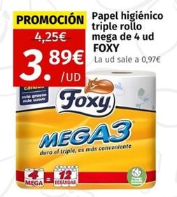 Oferta de Foxy - Papel Higiénico Triple Rollo Mega por 3,89€ en Maskom Supermercados