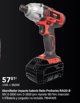 Oferta de Ratio - Atornillador Impacto Bateria ProSeries RAI20-B por 57,81€ en Cadena88