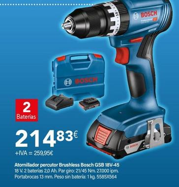 Oferta de Bosch - Atornillador Percutor Brushless GSB 18V-45 por 259,95€ en Cadena88