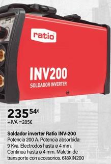 Oferta de Ratio - Soldador Inverter INV-200 por 285€ en Cadena88