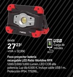 Oferta de Ratio - Foco Proyector Batería Recargable Led Workline RFR por 32,95€ en Cadena88