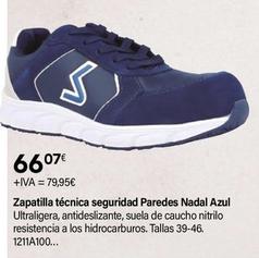 Oferta de Paredes - Zapatilla Tecnica Seguridada  Nadal Azul por 79,95€ en Cadena88