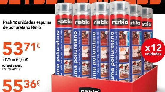 Oferta de Ratio - Pack 12 Unidades Espuma De Poliuretano por 64,99€ en Cadena88