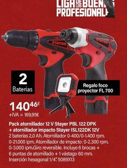 Oferta de Stayer - Pack Atornillador 12 V Pbl 122 Dpk + Atornillador Impacto por 169,95€ en Cadena88