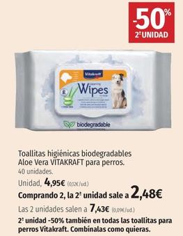 Oferta de Vitakraft - Toallitas Higiénicas Biodegradables Aloe Vera Para Perros por 4,95€ en El Corte Inglés