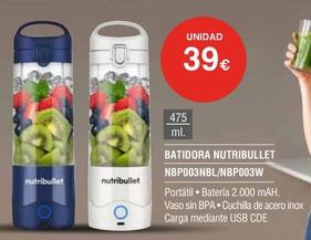 Oferta de Nutribullet - Batidora NBP003NBL/NBP003W  por 39€ en Milar