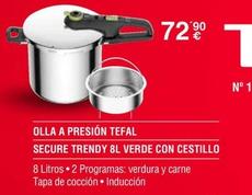 Oferta de Tefal - Olla A Presión Secure Trendy Verde Con Cestillo por 72,9€ en Milar