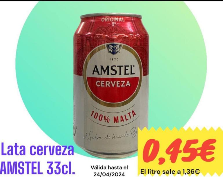 Oferta de Amstel - Lata Cerveza por 0,45€ en Supermercados Extremadura