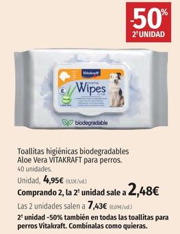 Oferta de Vitakraft - Toallitas Higiénicas Biodegradables Aloe Vera por 4,95€ en El Corte Inglés